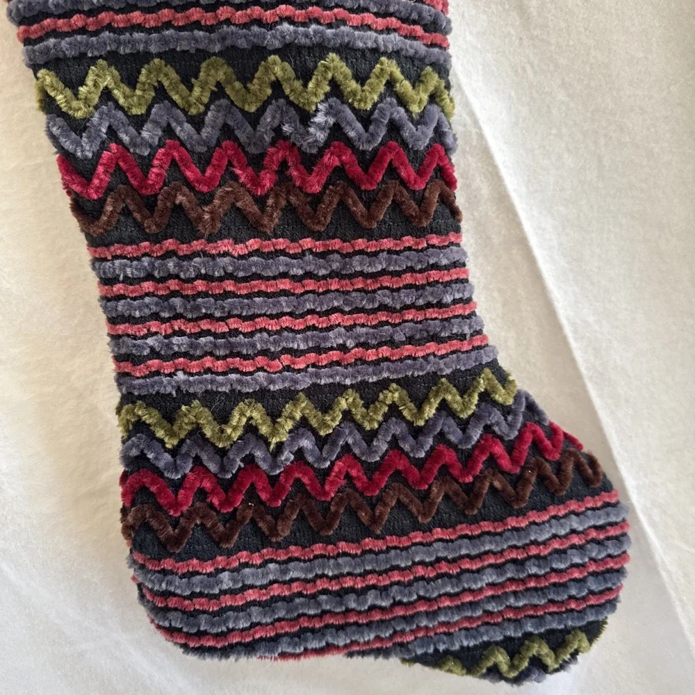 Vtg Dan Dee Collectible Chenille Red Plush‎ Striped Christmas Stocking 18